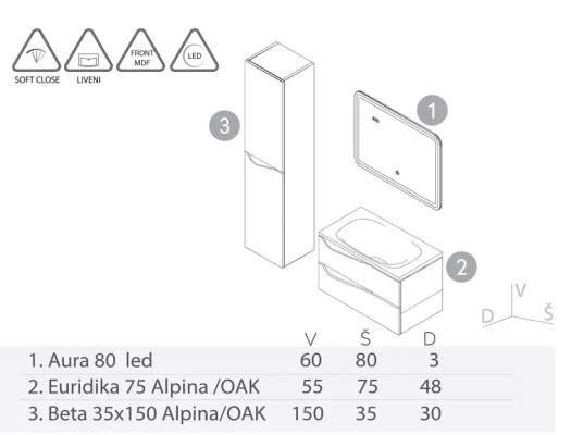 ORMARIĆ EURIDIKA 75 ALPINA/OAK