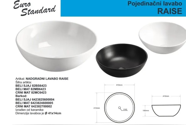 LAVABO RAISE E-6423 CRNI MAT